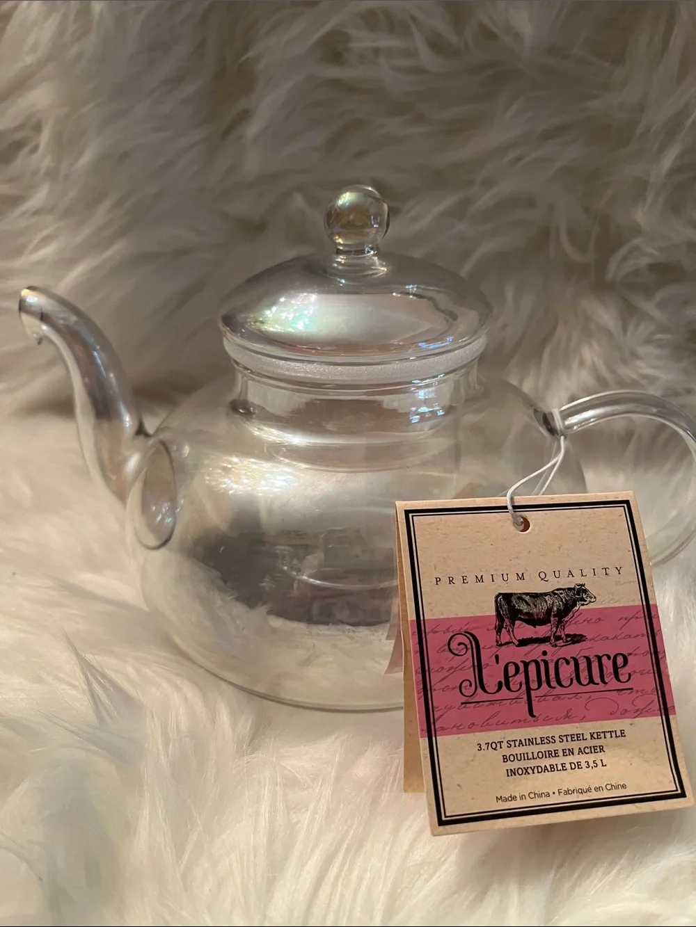 Iridescent colored Clear Glass Teapot